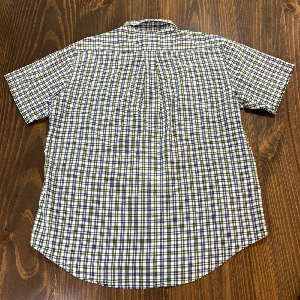 Brooks Brothers 346 Mens Large Plaid Short Sleeve Button Down Shirt Blue‎ Green